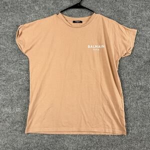 Balmain Paris Shirt Womens XS Brown Cotton Logo Tee Casual Designer Luxury